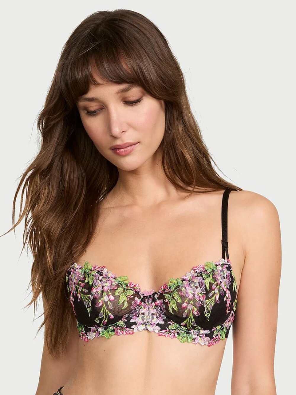Victoria’s Secret Black Floral Embroidered Bra & Thong Set | Sexy Lace Lingerie